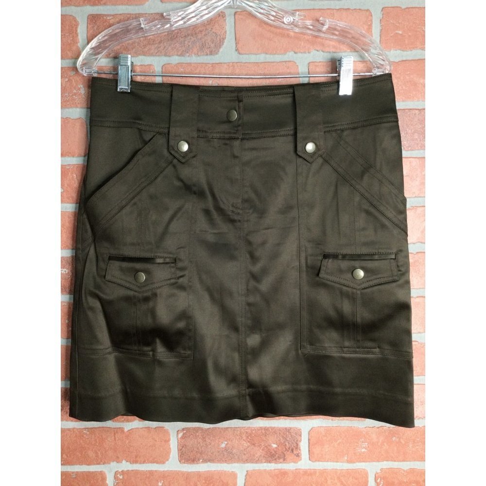 Cache womens skirt size 6 brown shiny mini cargo pockets